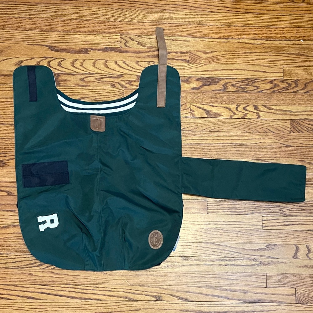 Green Roots Dog Coat O/S size with Letter Patch and Original Tags
